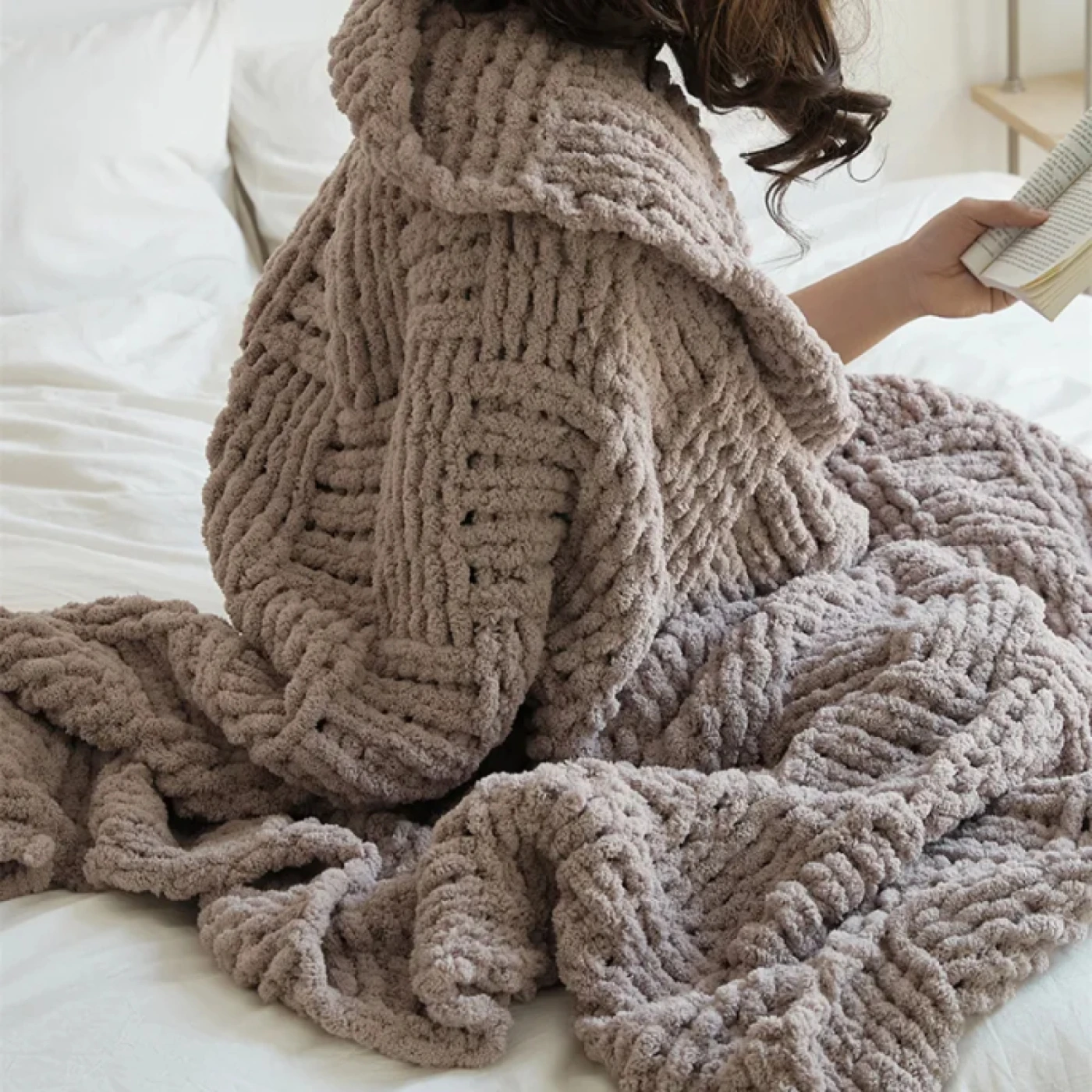 Однотонный вязанный плед (Коричневый) картинка