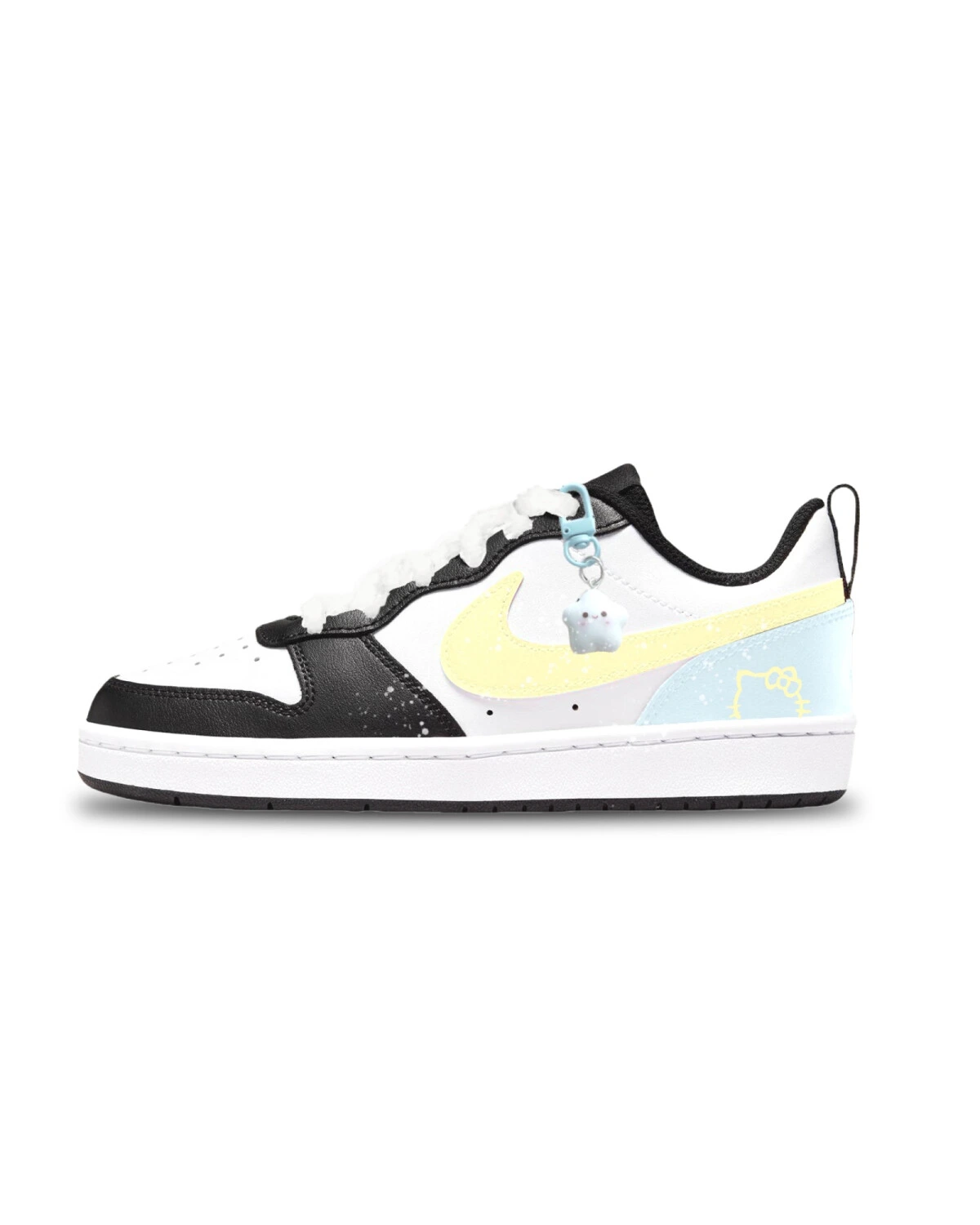 Nike Court Borough Low 2 детские кроссовки бело-черные с желтым и голубым картинка