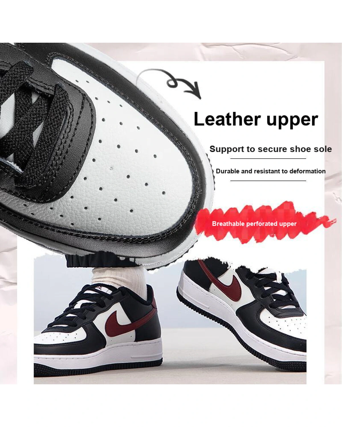 Nike Air Force 1 детские кроссовки черно-белые картинка