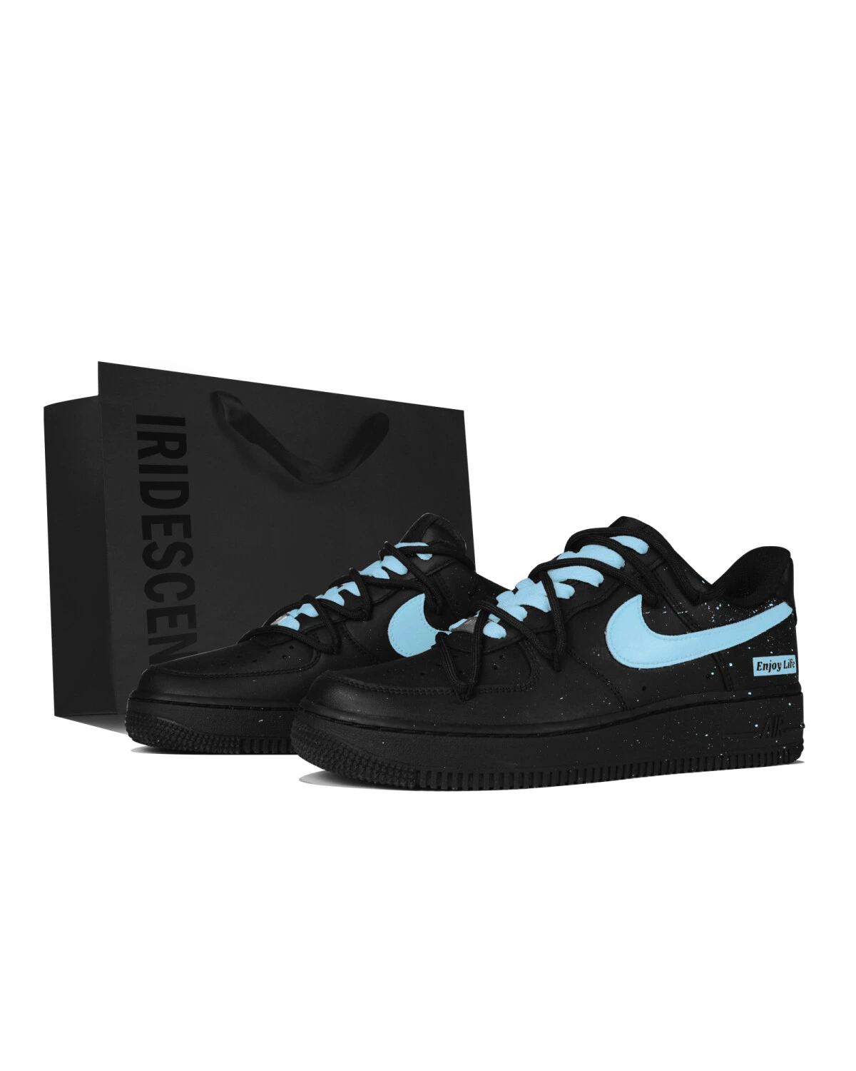 Nike Air Force 1 unisex кроссовки чёрно-синие картинка