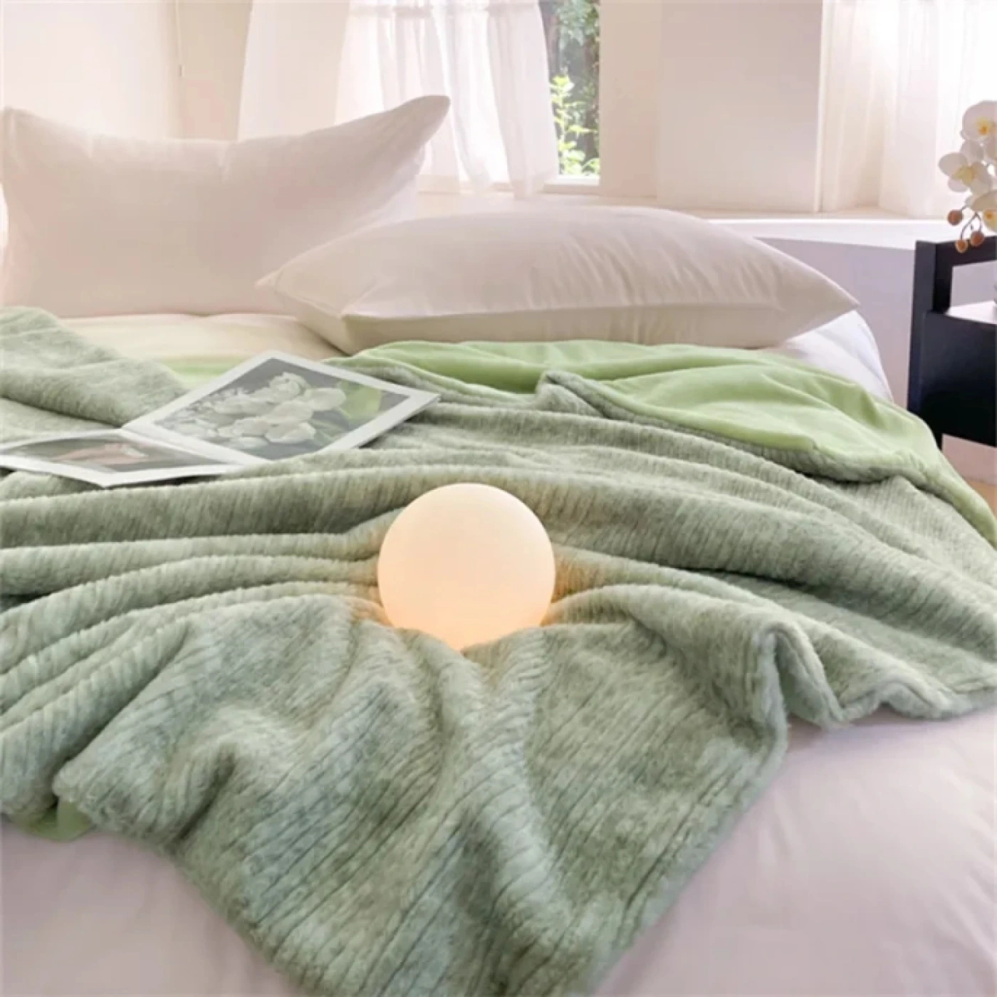 Большой мягкий плед с белыми вкраплениями (Зеленый) картинка