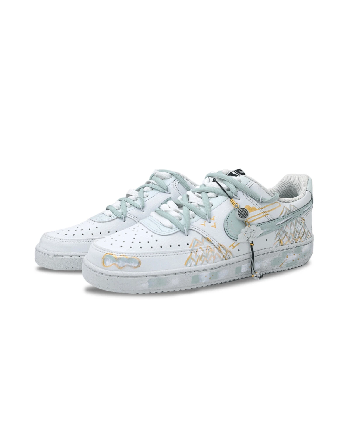 Nike Court Vision 1 унисекс кроссовки бело-серые с китайским принтом картинка