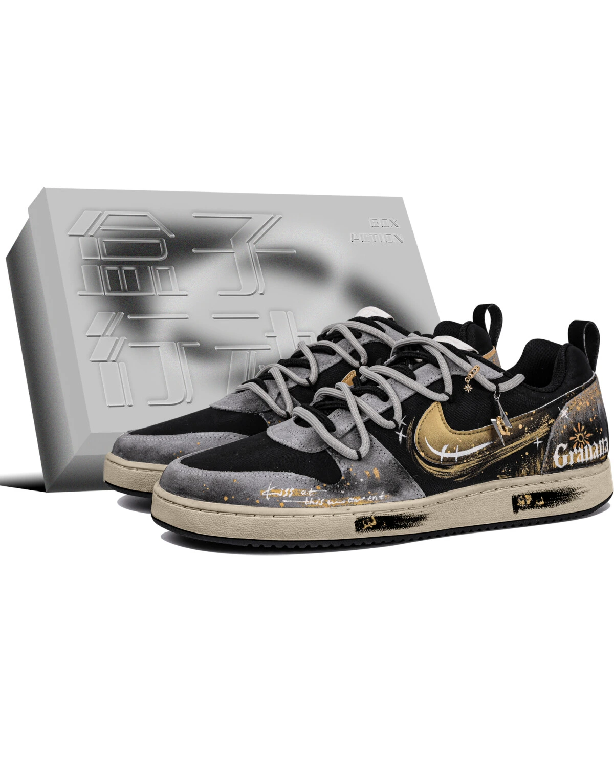 Nike Court Borough LOW мужские кроссовки черные с золотым принтом картинка