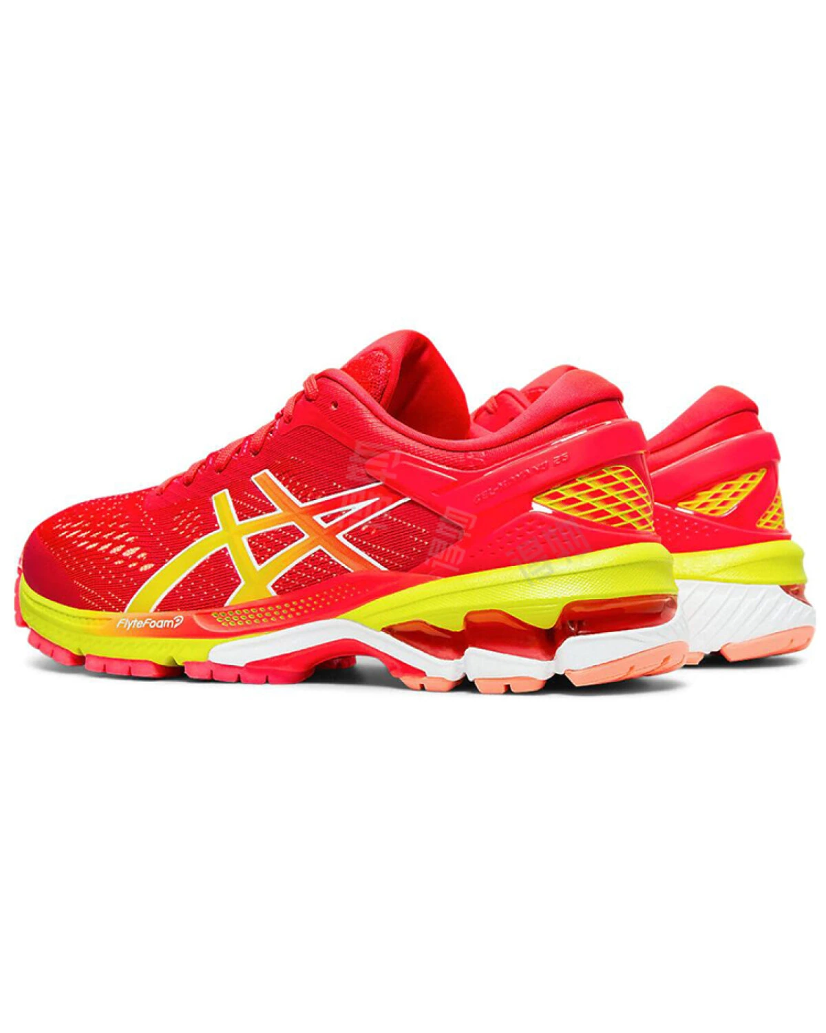 Asics Gel-Kayano 26 женские кроссовки для бега с комбинированным верхом красно-жёлтые картинка
