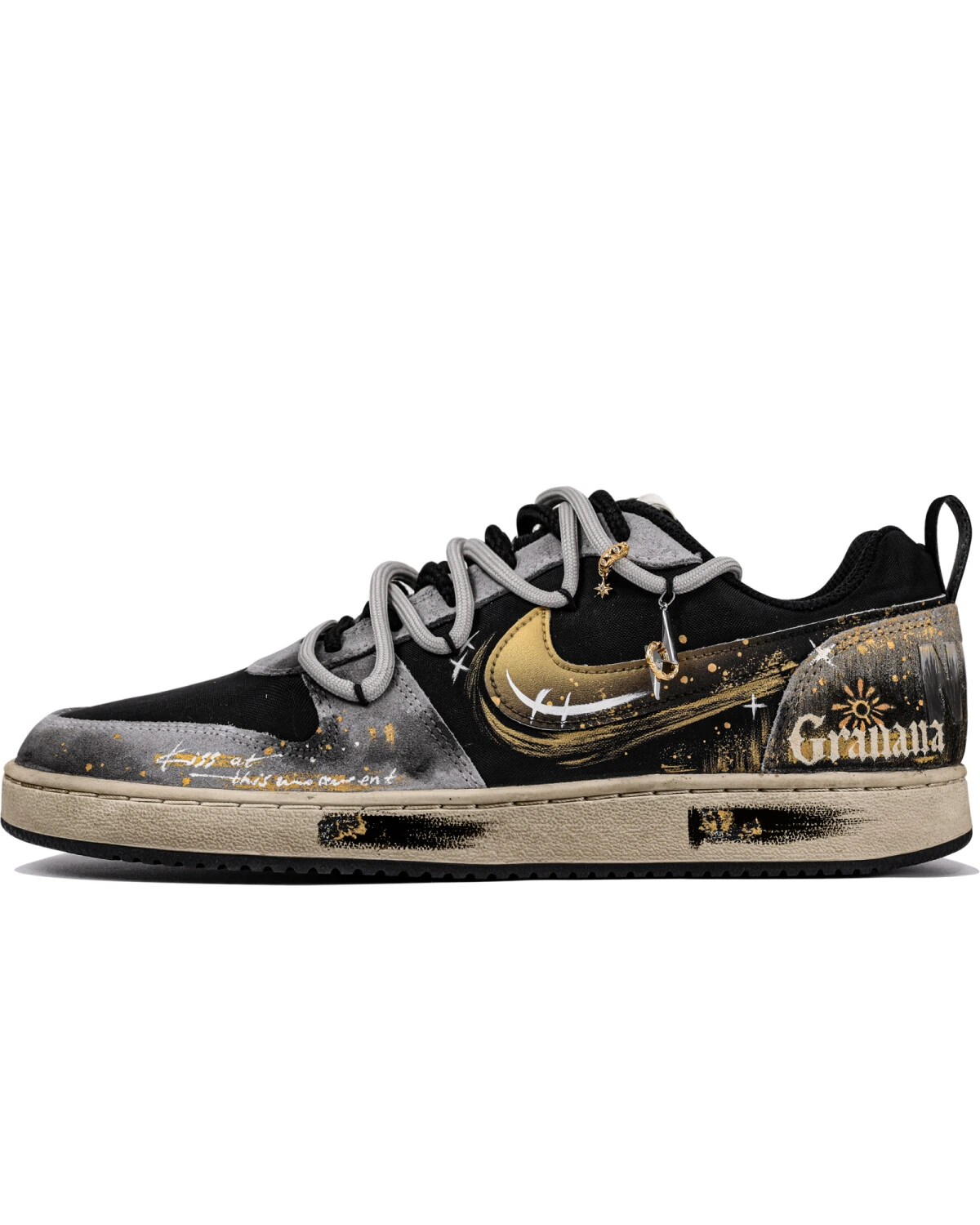 Nike Court Borough LOW мужские кроссовки черные с золотым принтом картинка