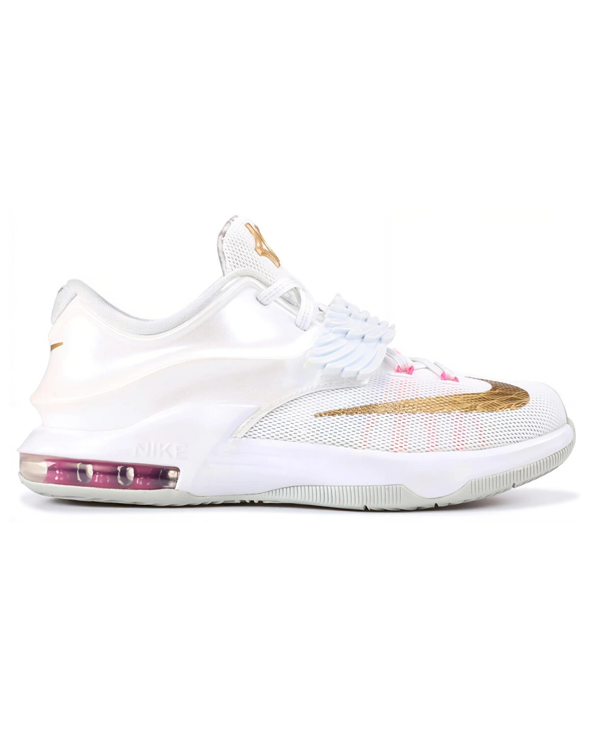 Nike KD 7 Aunt Pearl детские баскетбольные кроссовки белые с золотыми акцентами картинка