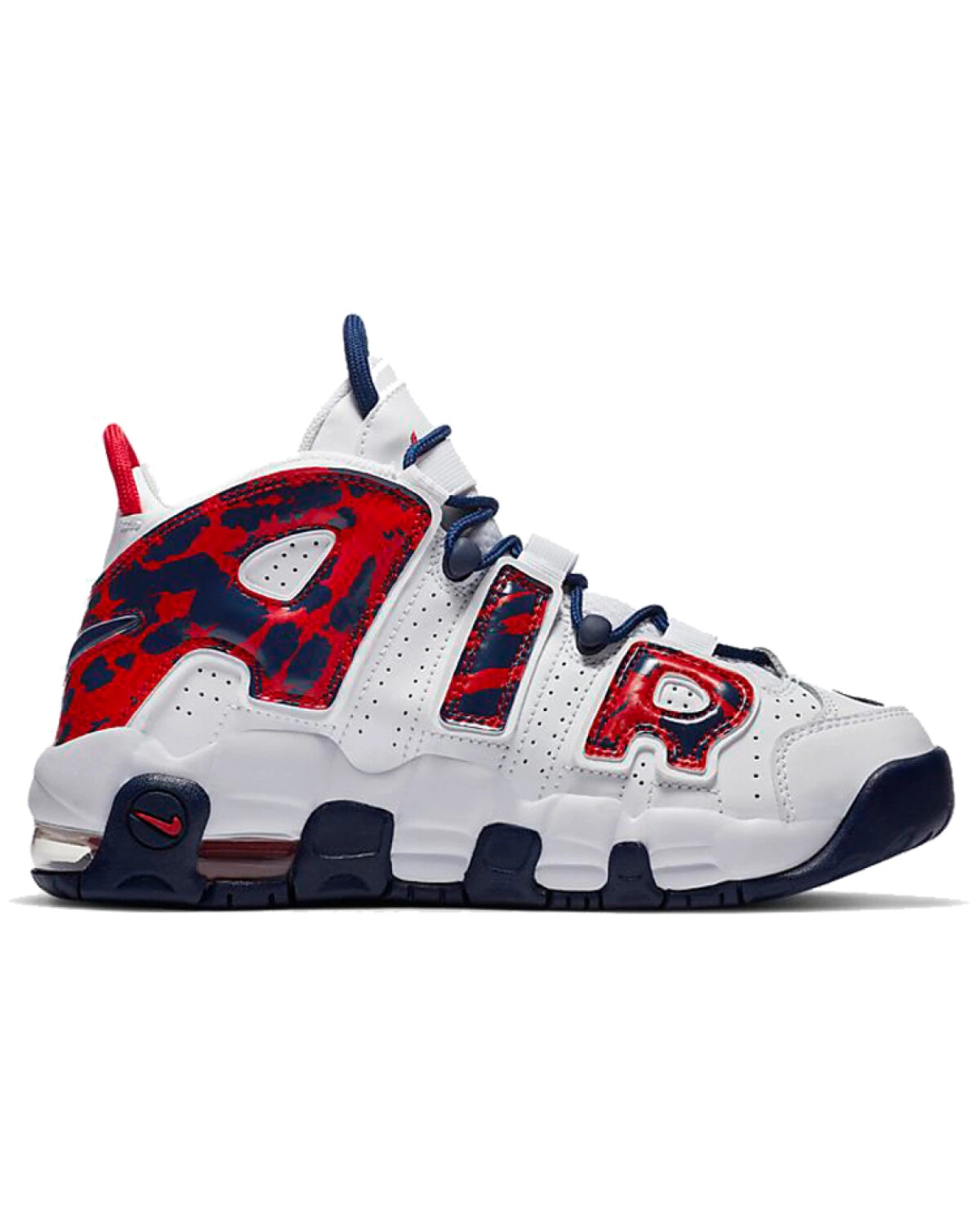 Nike Air More Uptempo детские кроссовки белые с красными вставками картинка