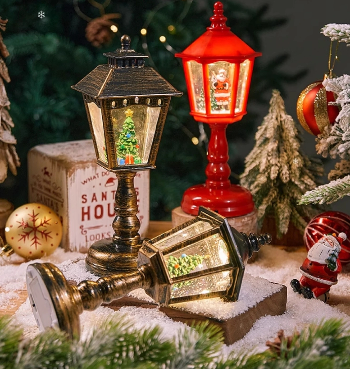 Рождественский светильник-фонарь с мигающими снежинками и музыкой картинка