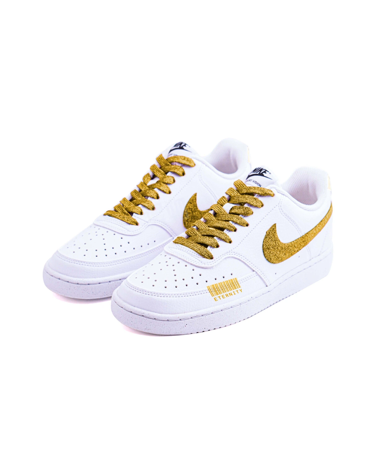 Nike Court Vision 1 мужские кеды бело-золотые с блестками картинка