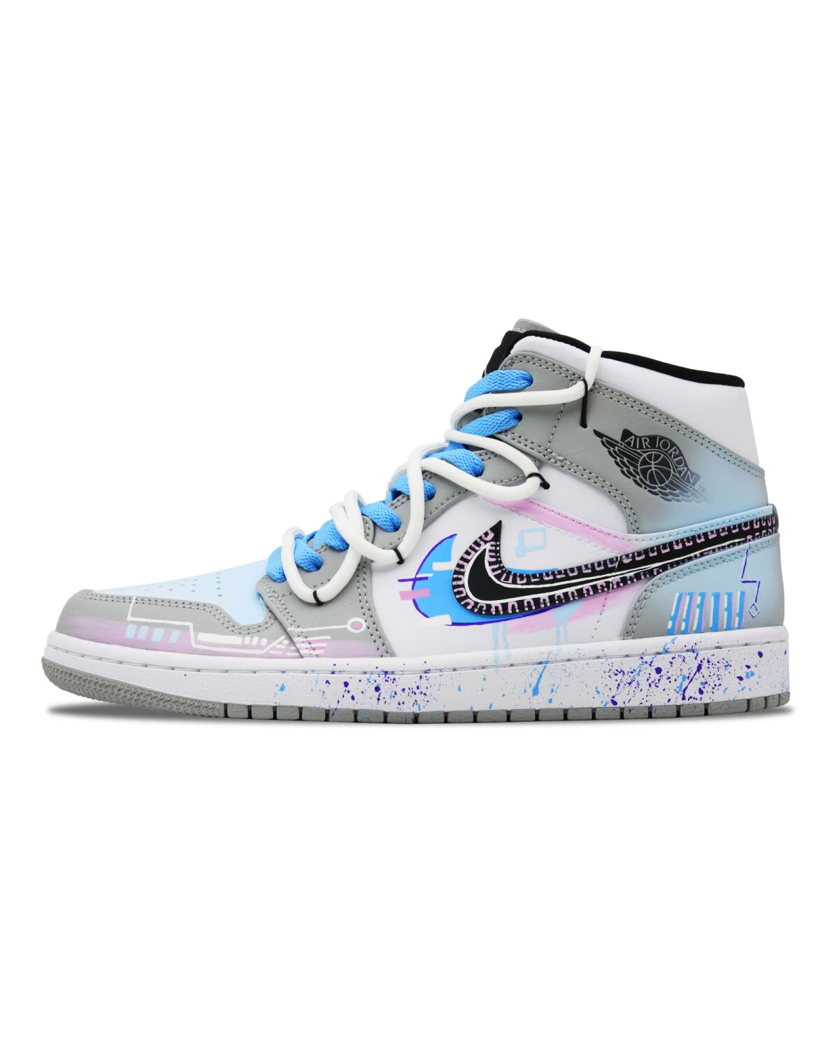 Jordan Air Jordan 1 мужские кроссовки средней высоты серо-голубые картинка