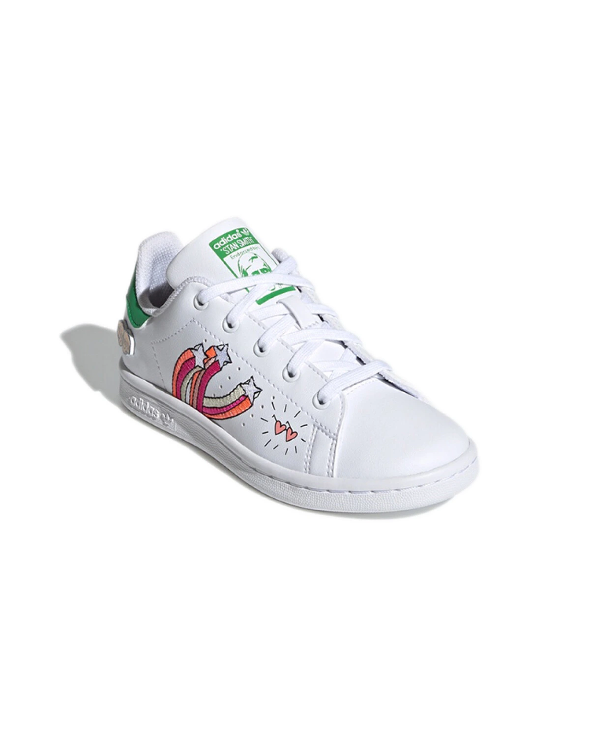 Adidas Originals Stan Smith детские кроссовки белые с зелеными и красными акцентами картинка