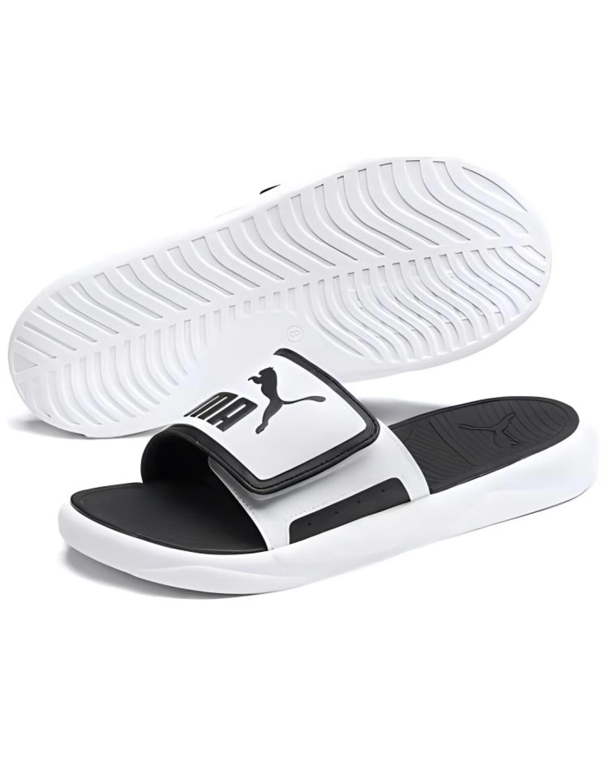 PUMA Royalcat Comfort мужские шлепанцы с магнитной застежкой бело-черные картинка
