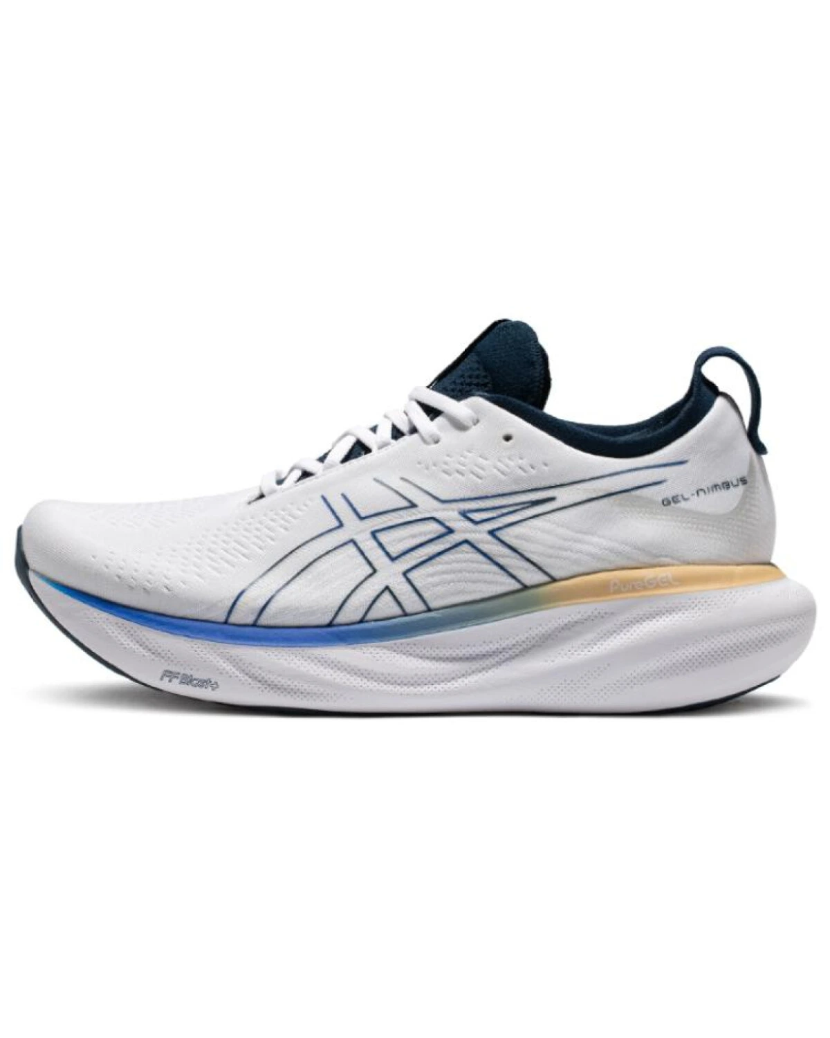 Asics GEL-Nimbus 25 мужские кроссовки для бега бело-чёрно-сине-оранжевые картинка
