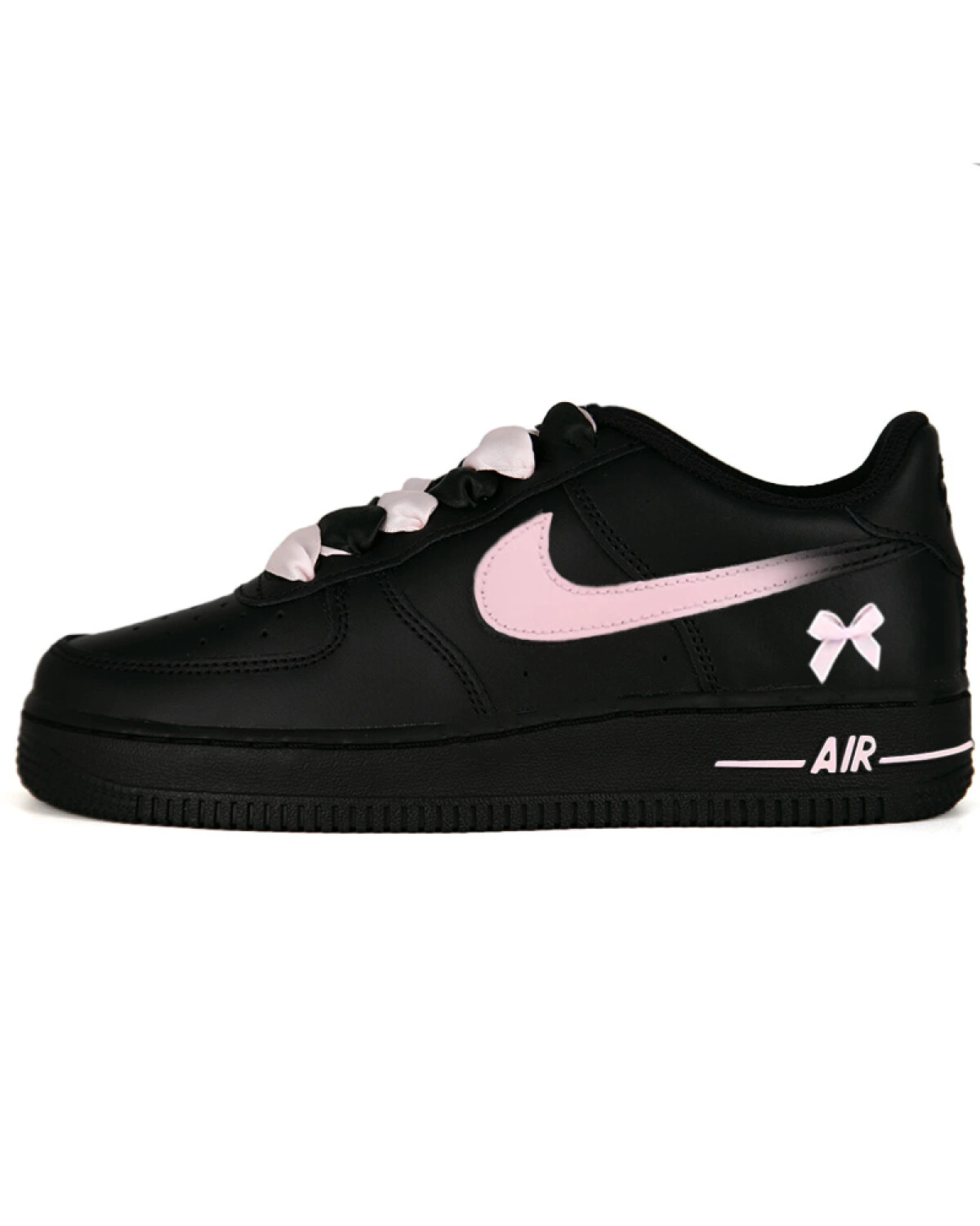 Nike Air Force 1 розовый бант мужские и женские кроссовки черно-розовые картинка