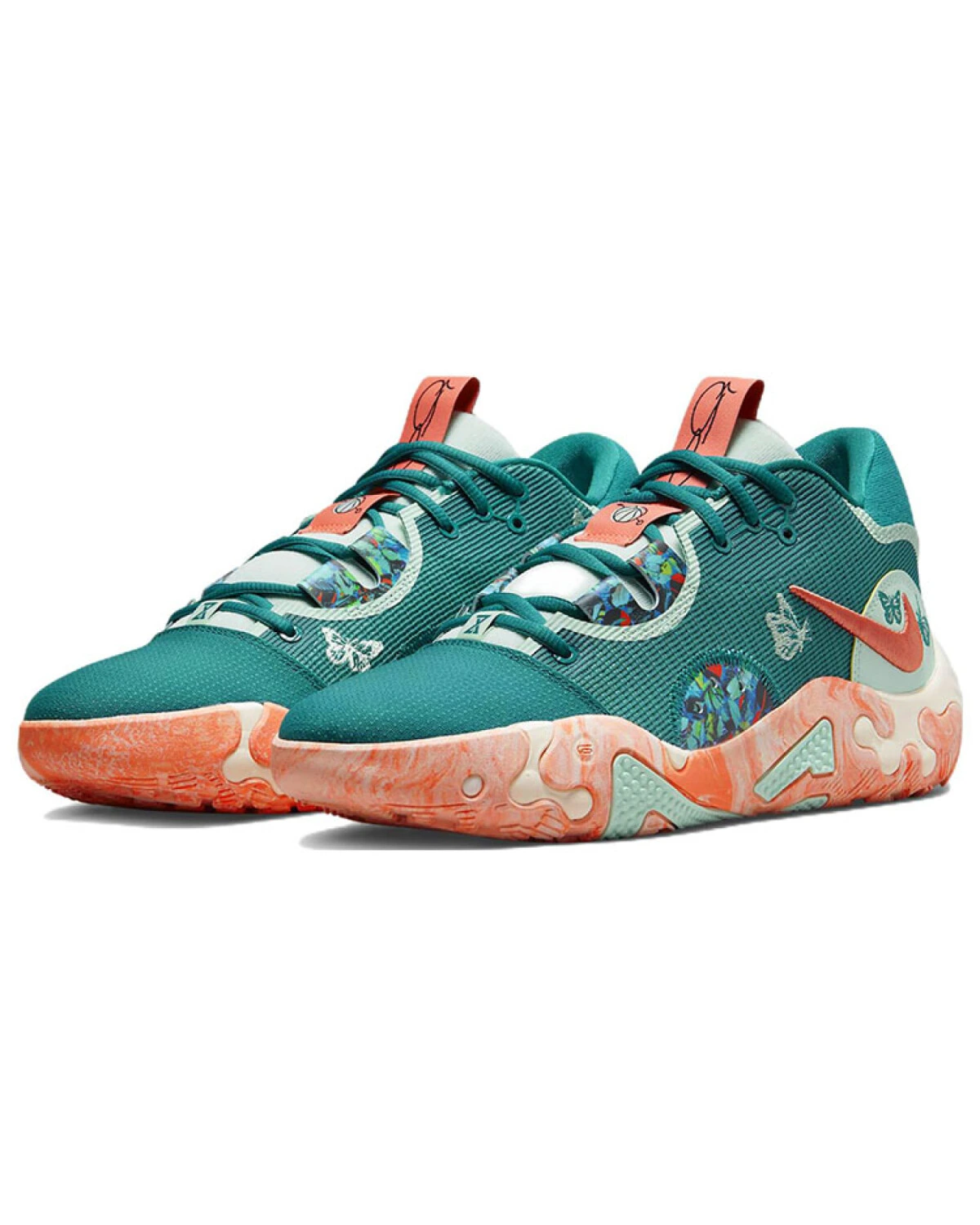 Nike PG 6 unisex баскетбольные кроссовки зелёные с оранжевыми акцентами картинка