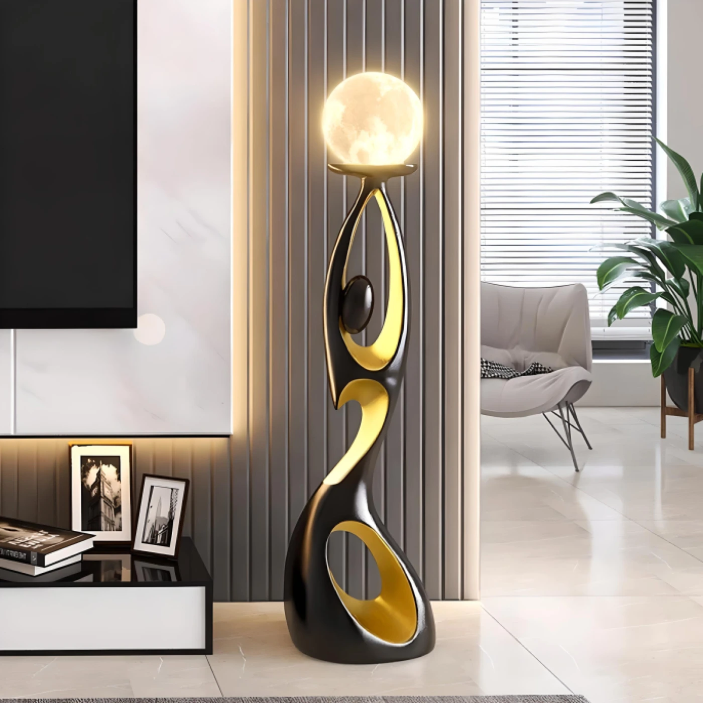 Дизайнерский напольный светильник (Черный/золотой) картинка