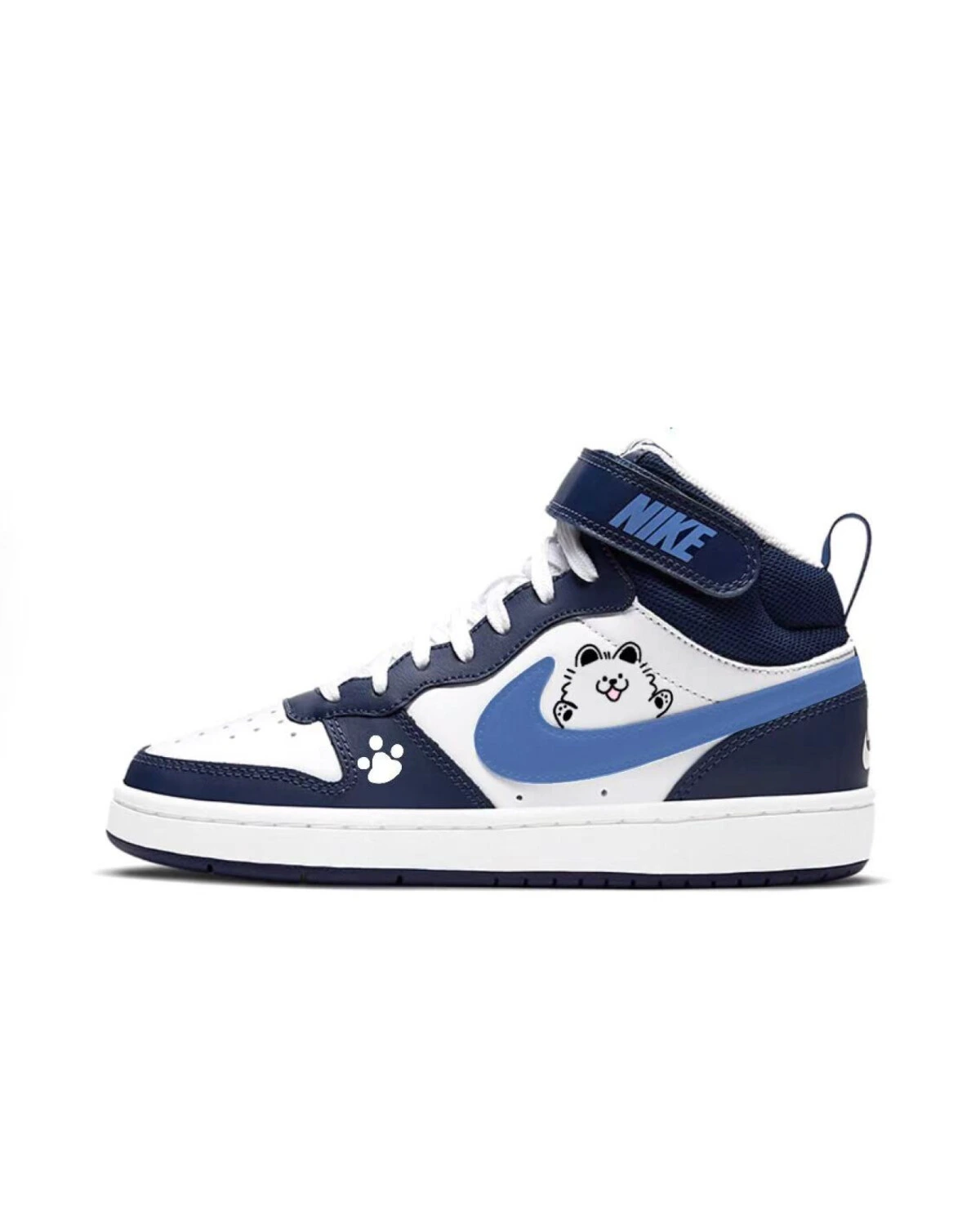 Nike Court Borough детские кроссовки высокие синие с липучкой картинка