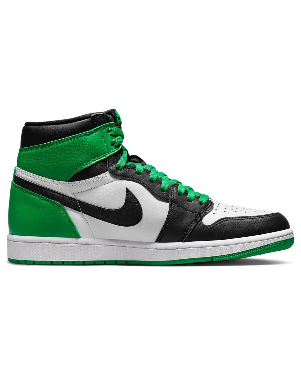 Jordan Air Jordan 1 детские кроссовки высокие бело-черно-зеленые из кожи картинка