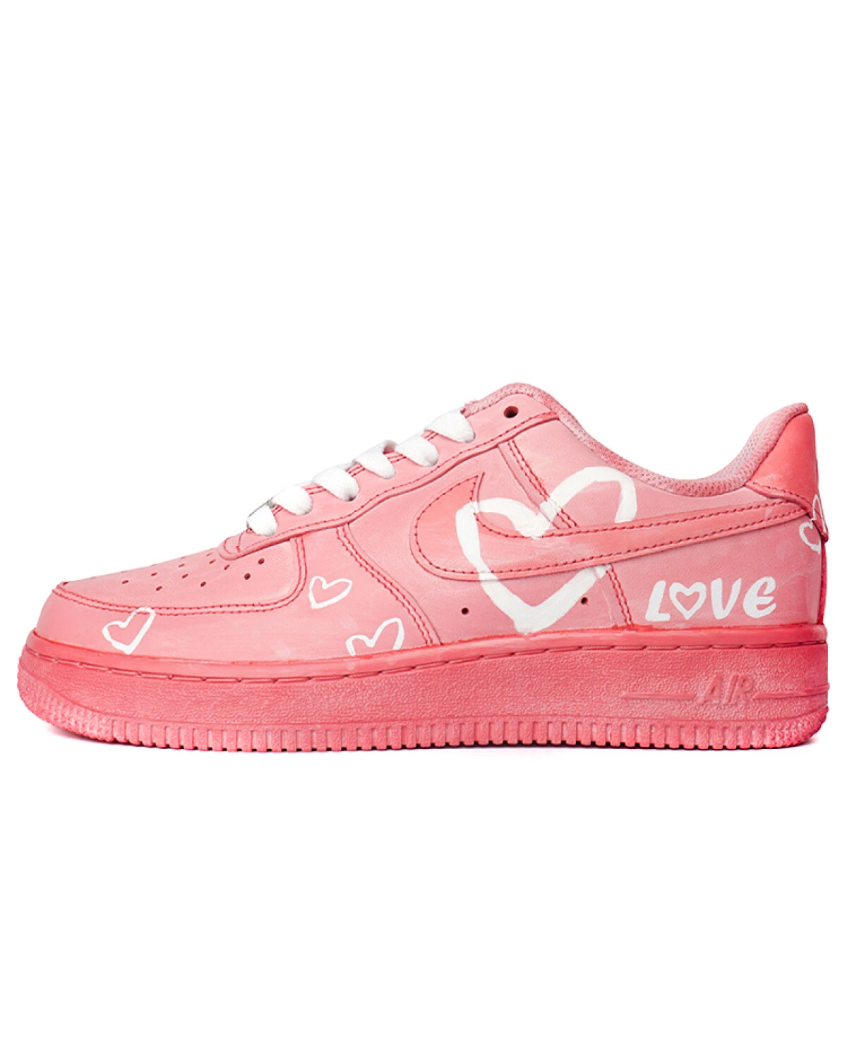 Nike Air Force 1 унисекс кроссовки розово-белые с принтом сердечек картинка