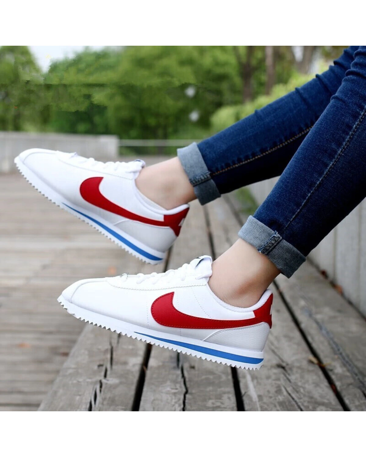Nike Cortez Basic SL детские кроссовки бело-красные синтетические картинка
