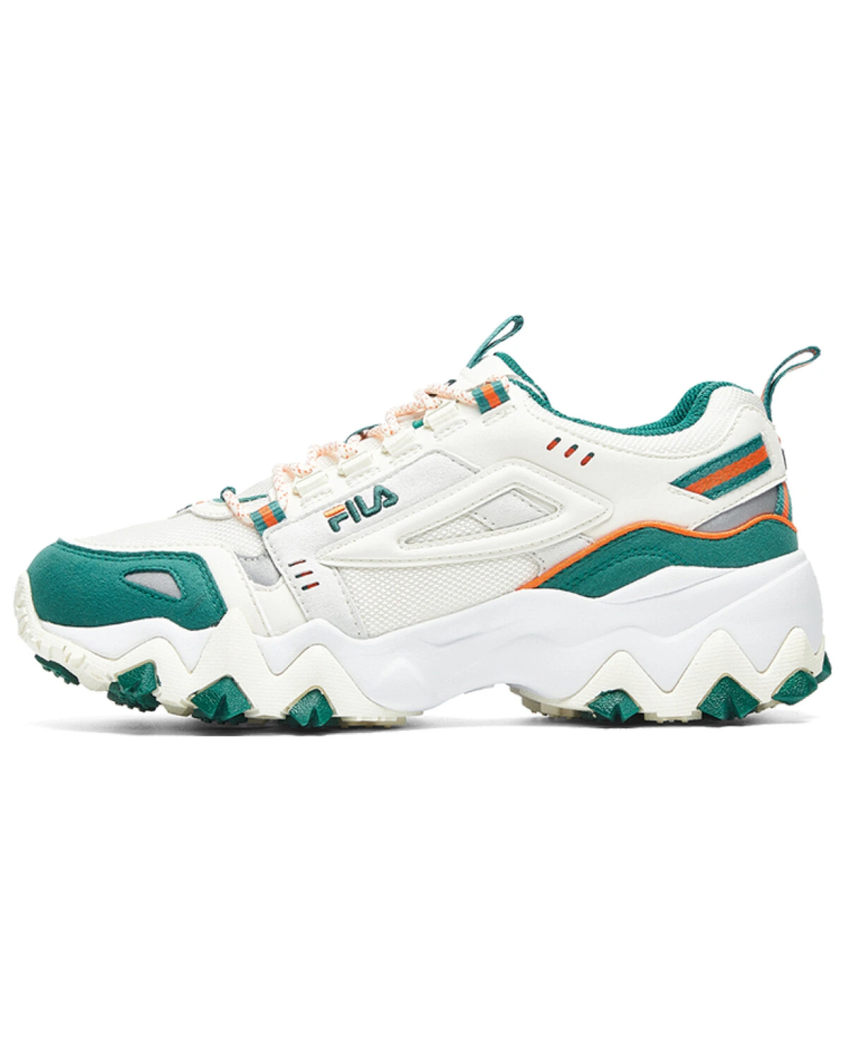 FILA Oakmont женские спортивные кроссовки бело-зеленые из ткани и кожи картинка