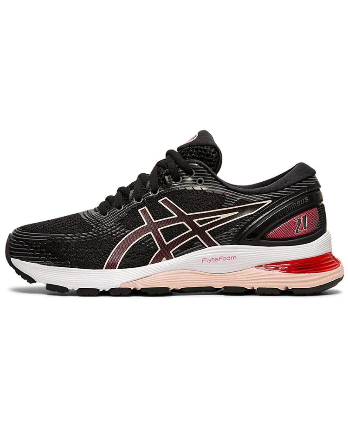 Asics GEL-Nimbus 21 женские кроссовки черно-красные воздухопроницаемые картинка