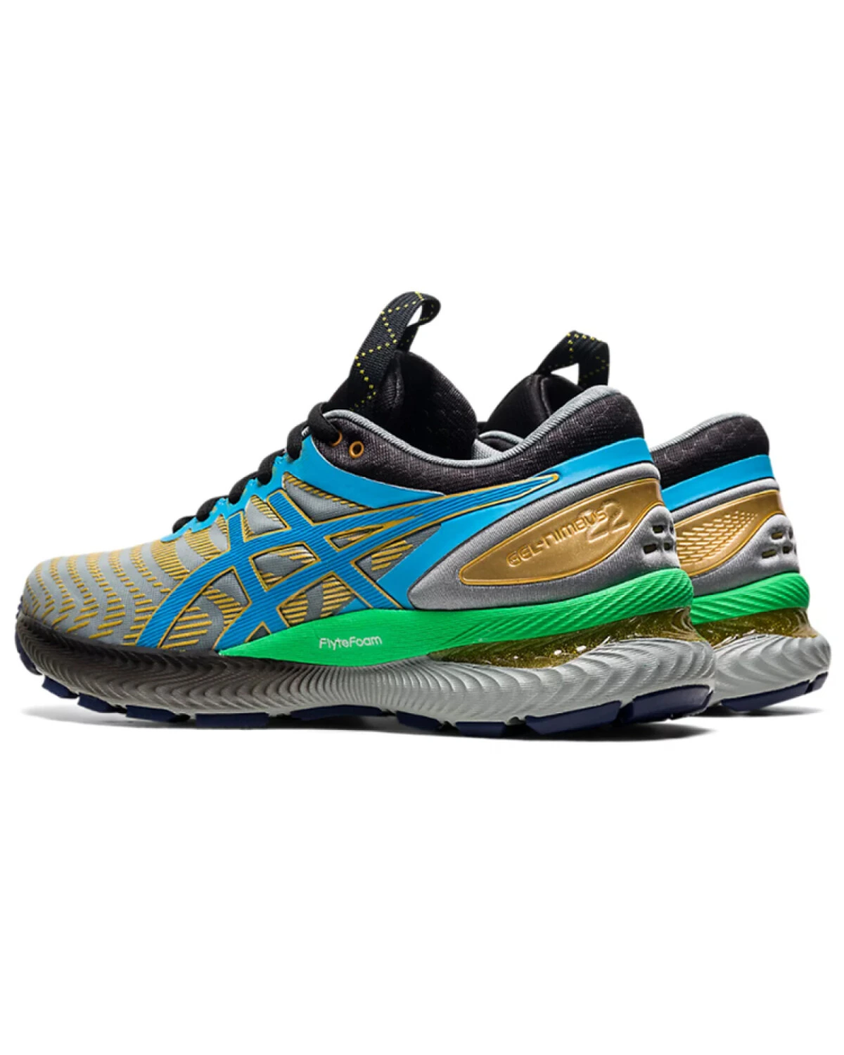 Asics GEL-Nimbus 22 женские кроссовки для бега серо-золотисто-синие картинка
