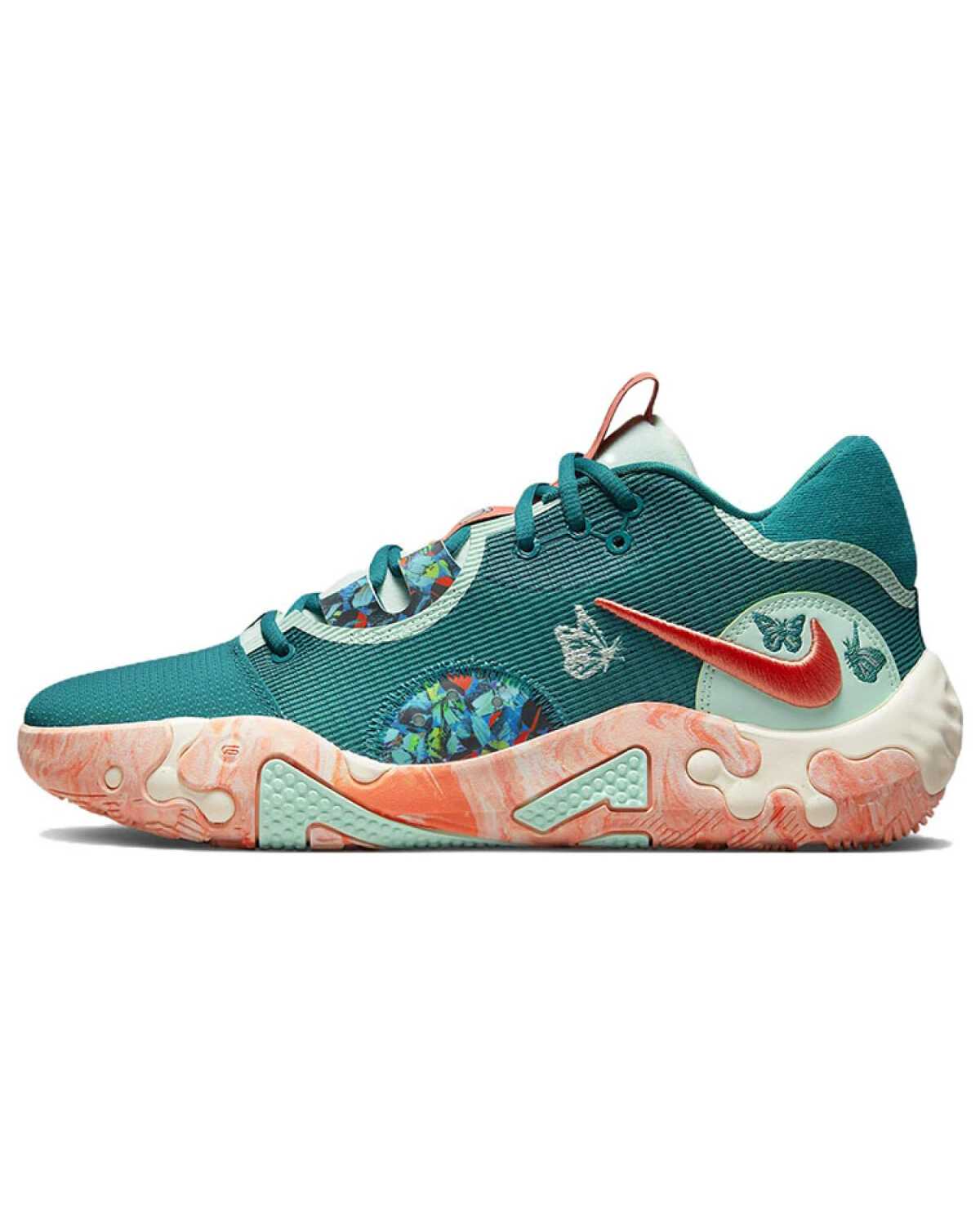 Nike PG 6 unisex баскетбольные кроссовки зелёные с оранжевыми акцентами картинка