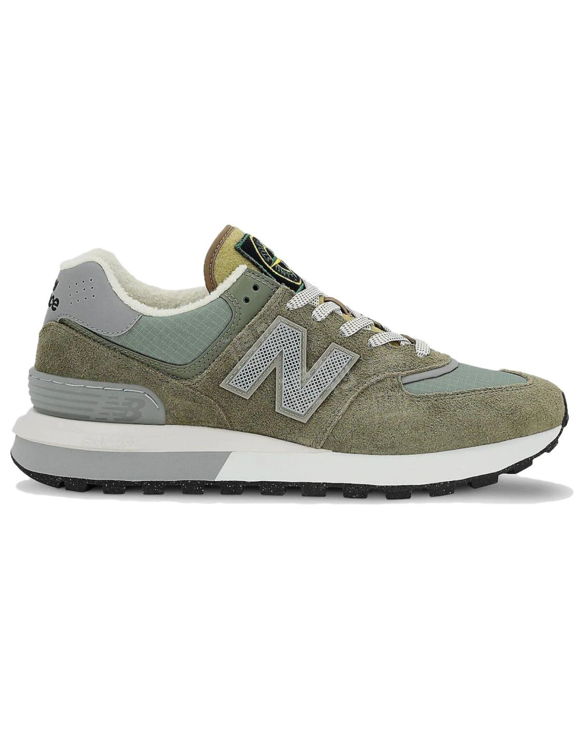 New Balance 574 унисекс кроссовки серо-коричневые из ткани и кожи для города и бега картинка