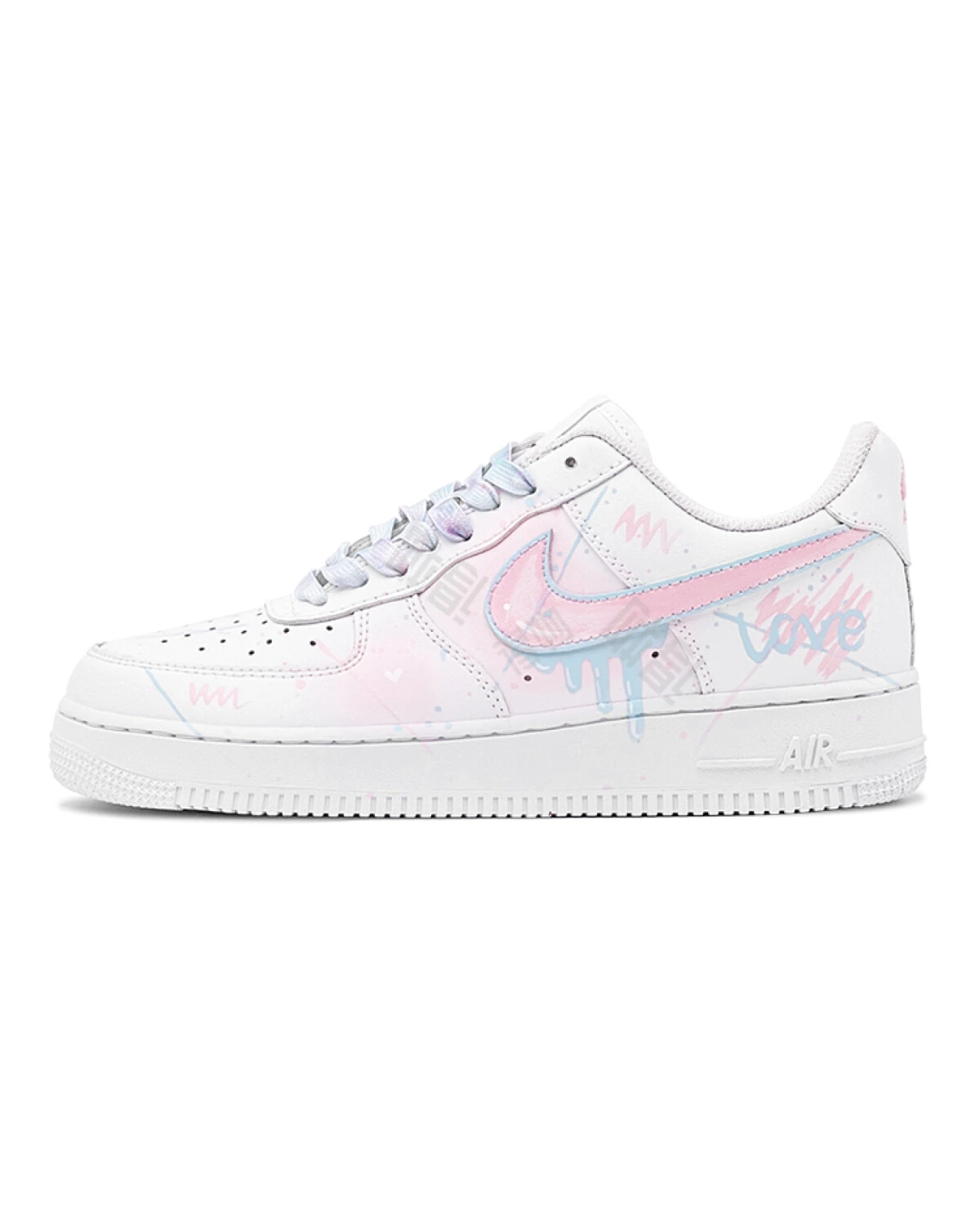 Nike Air Force 1 Low Love Graffiti мужские кроссовки розово-голубые нескользящие картинка
