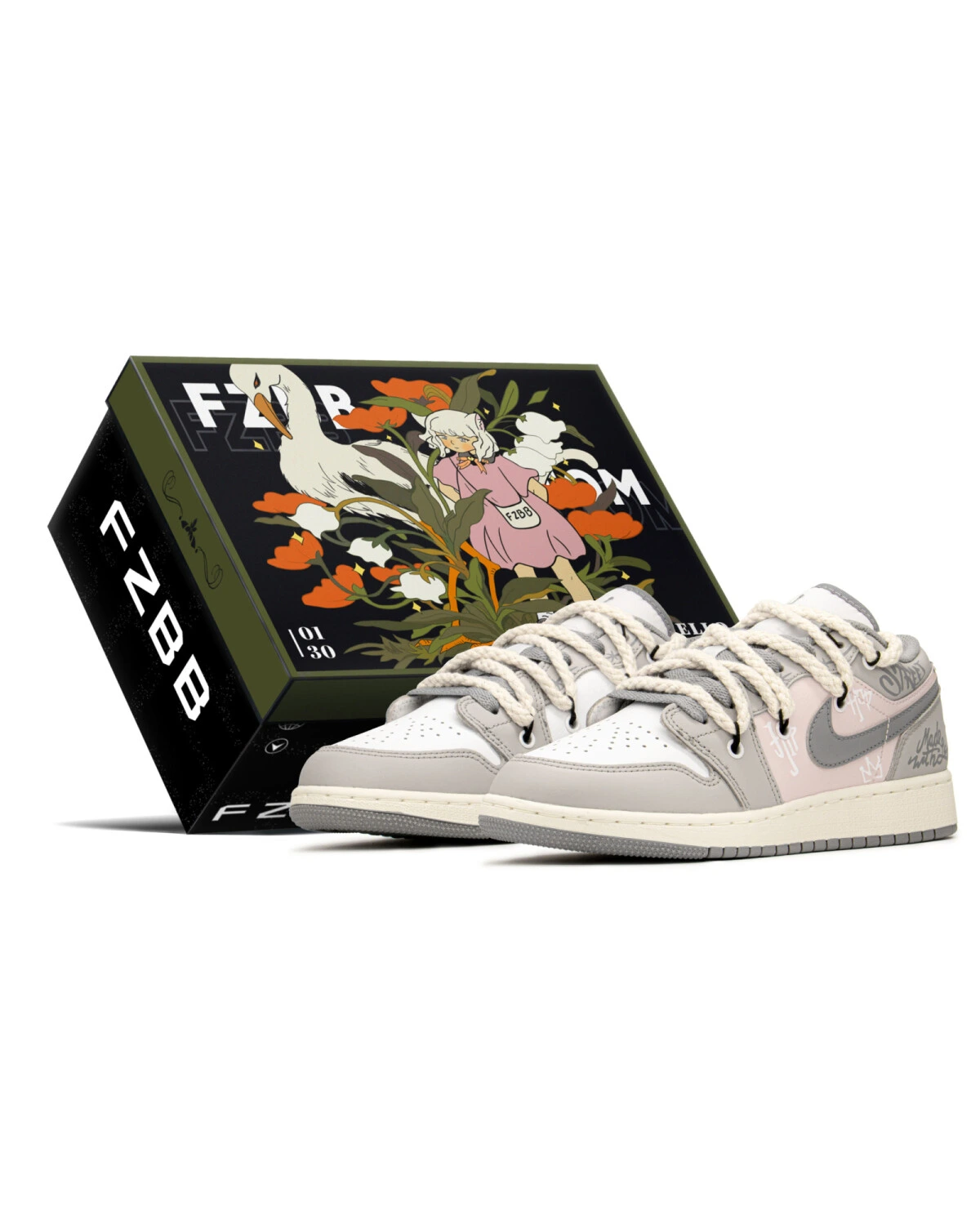 Jordan Air Jordan 1 FZBB женские кроссовки кожаные серо-розовые картинка