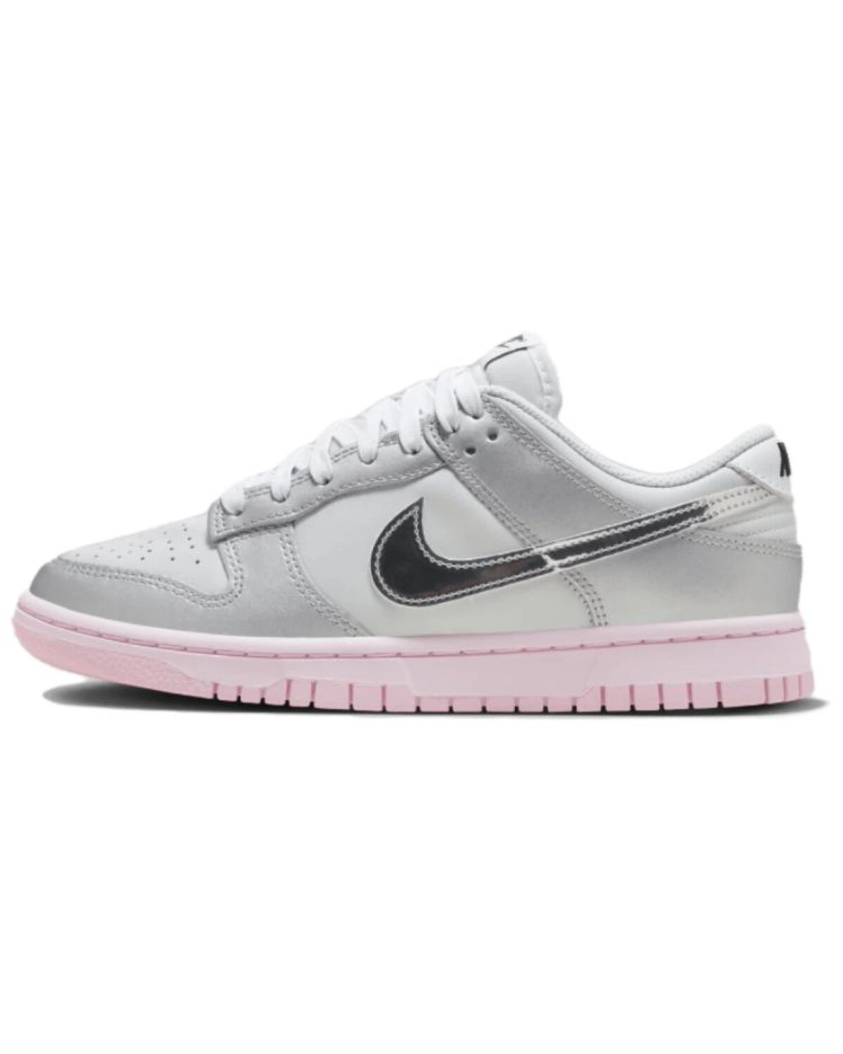 Nike Dunk женские кроссовки серебряные с розовой подошвой картинка