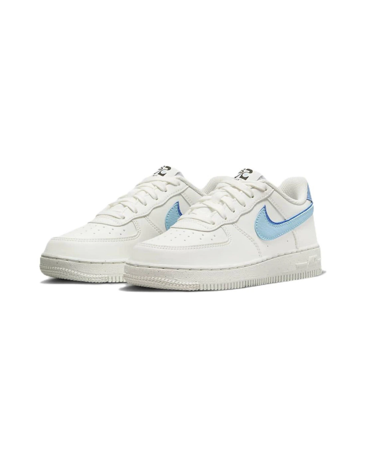 Nike Air Force 1 детские кроссовки белые с голубыми вставками картинка