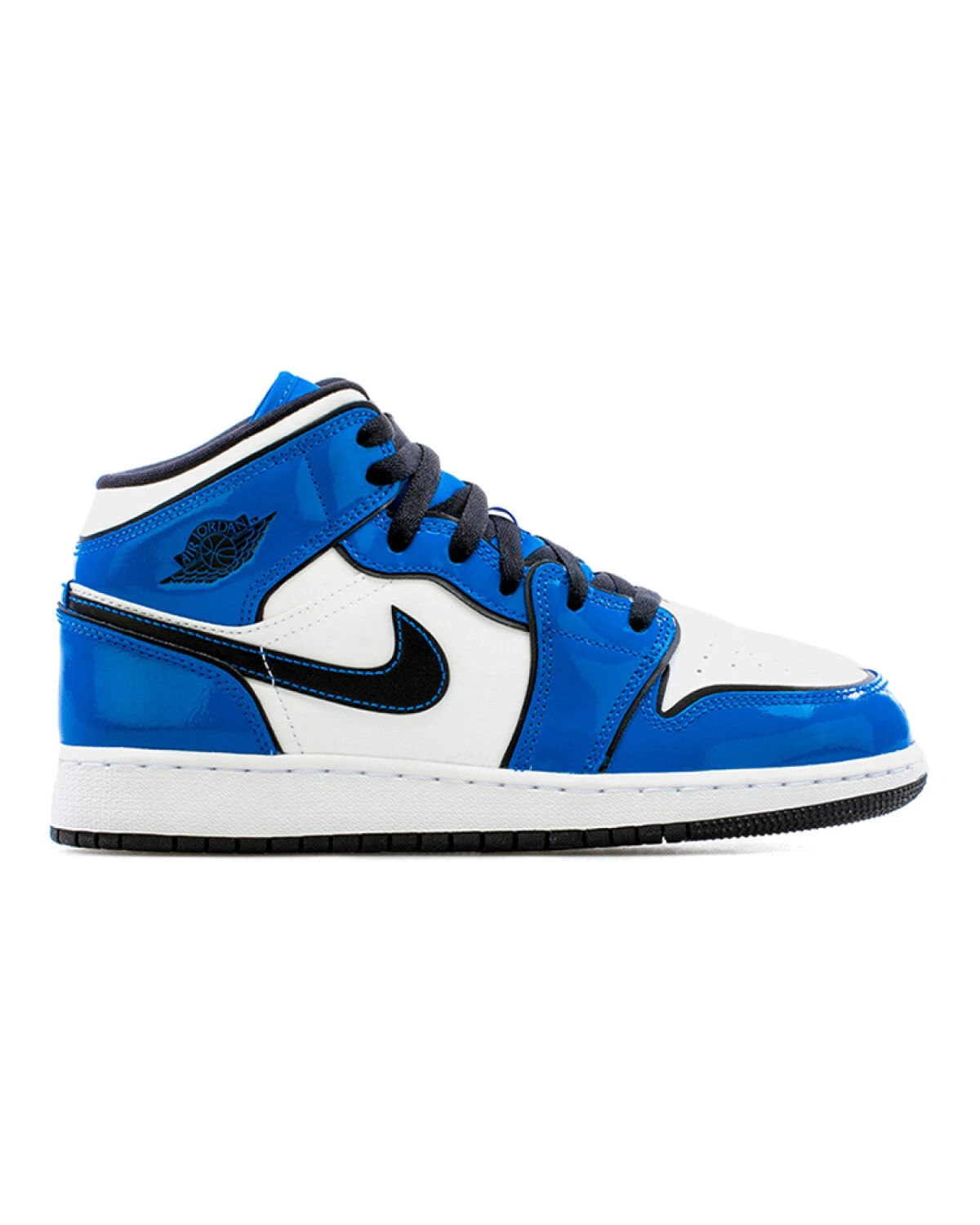 Jordan Air Jordan 1 детские кроссовки сине-белые с лакированной кожей картинка
