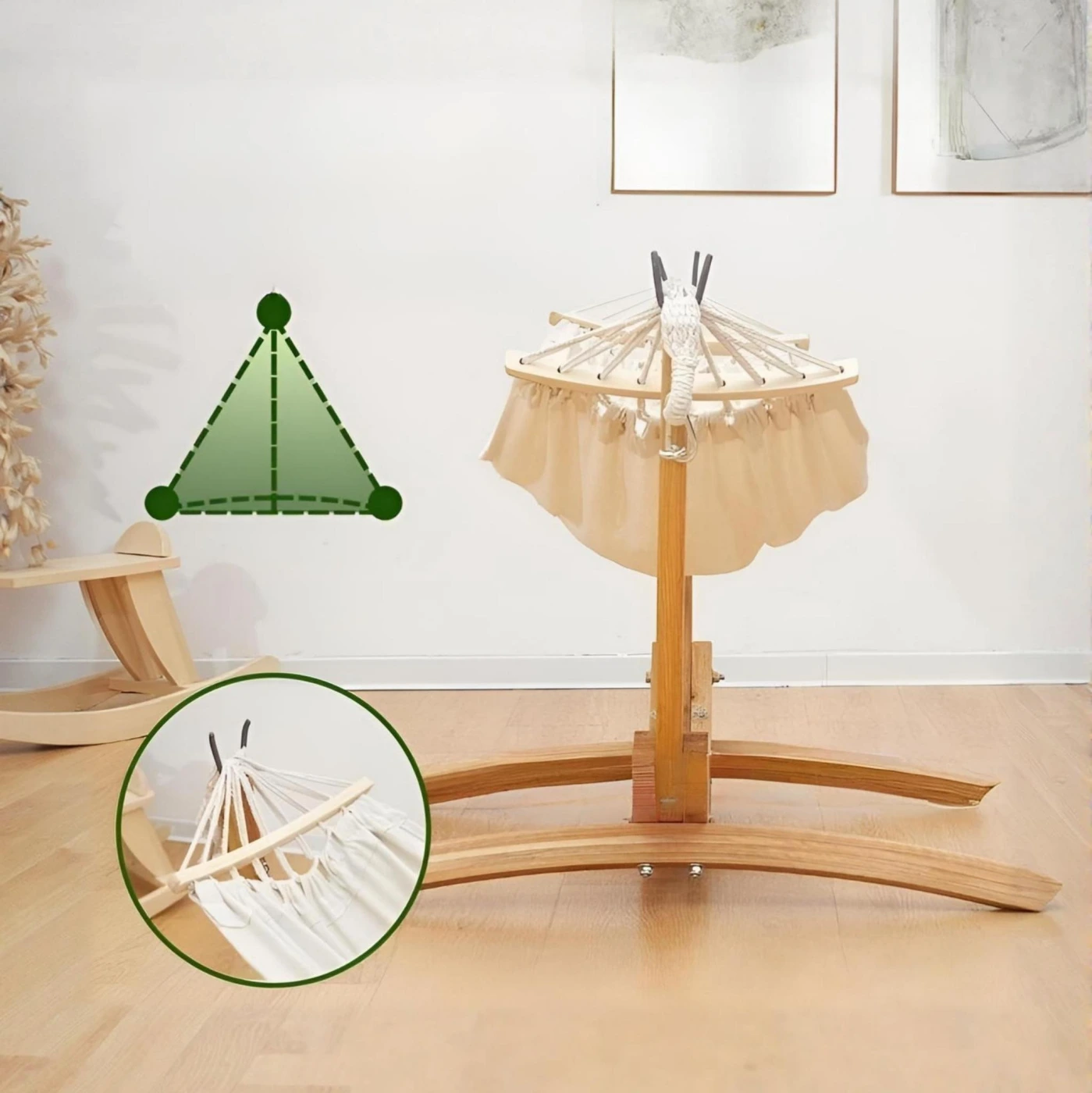 Детский гамак-качели с деревянной стойкой картинка