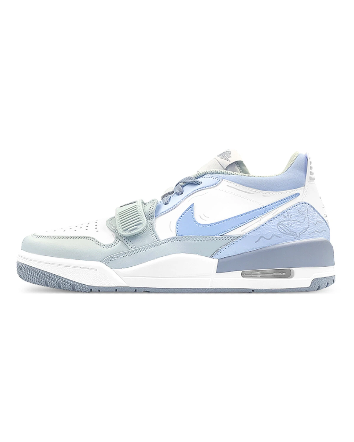 Jordan Legacy 312 MAY Manufacturing Мужские кеды бело-голубые с зеленым картинка