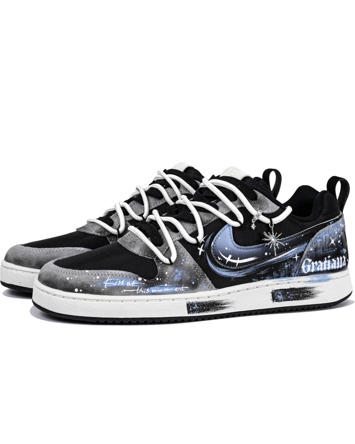 Nike Court Borough LOW мужские кроссовки черно-синие с принтом картинка