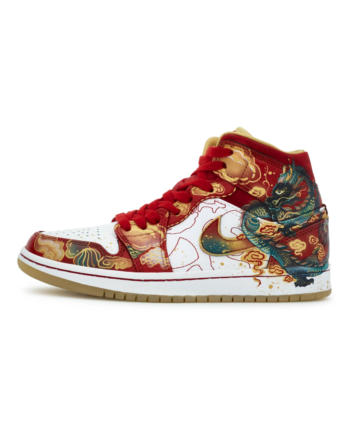 Jordan Air Jordan 1 мужские и женские кроссовки спортивные красно-белые с золотом картинка