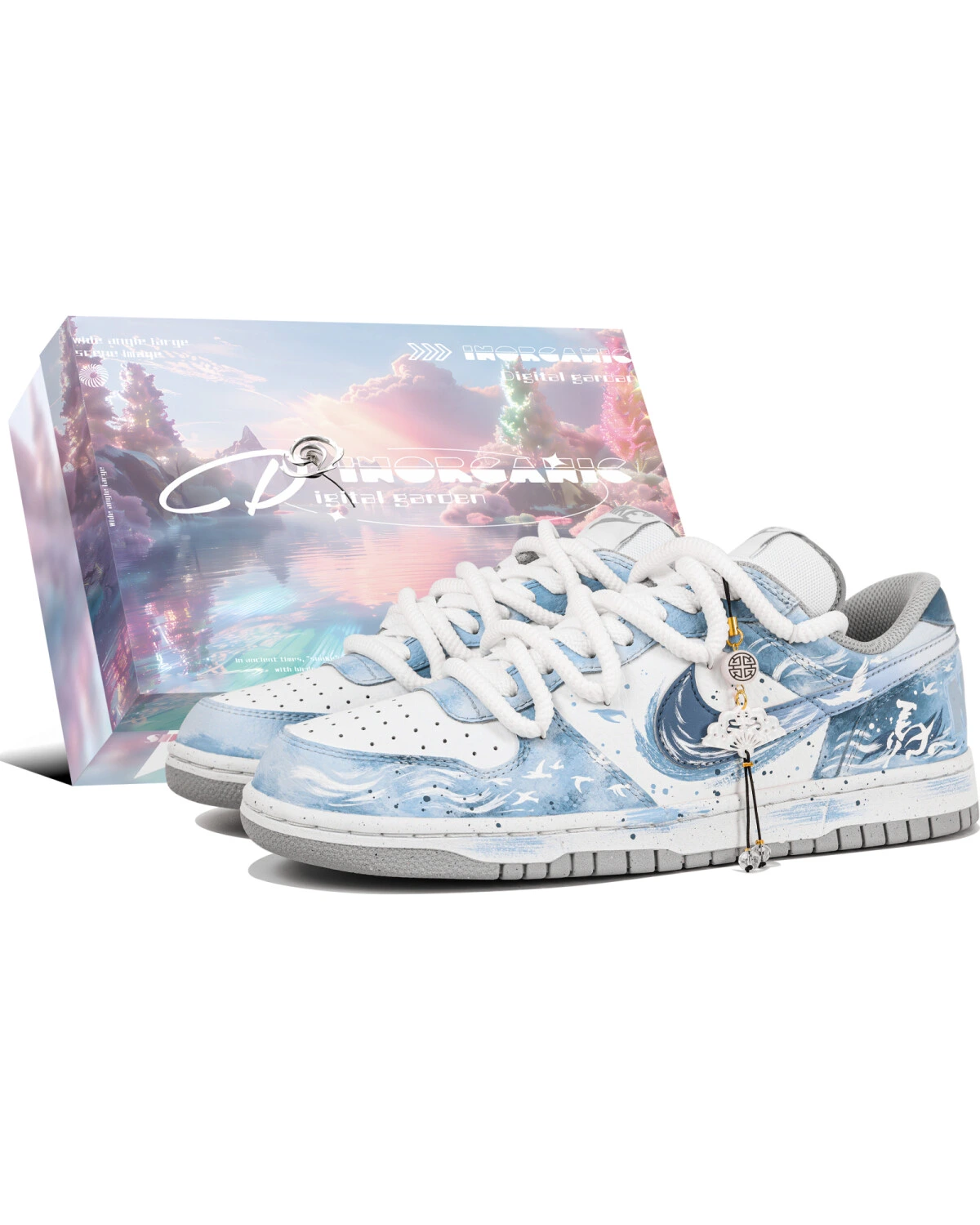 Nike Big Low мужские кеды сине-белые с ручной росписью картинка