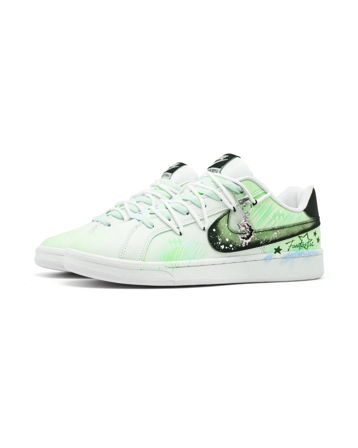 Nike Court Royale мужские кроссовки бело-зеленые с дизайном звезд картинка