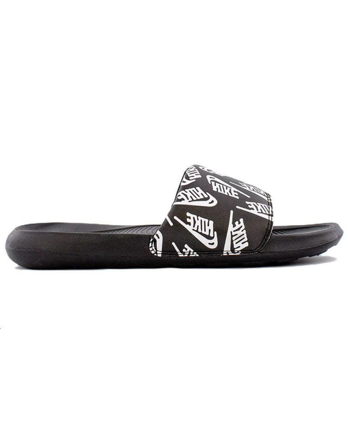 Nike VICTORI ONE SLIDE домашние тапочки чёрные с белым принтом картинка