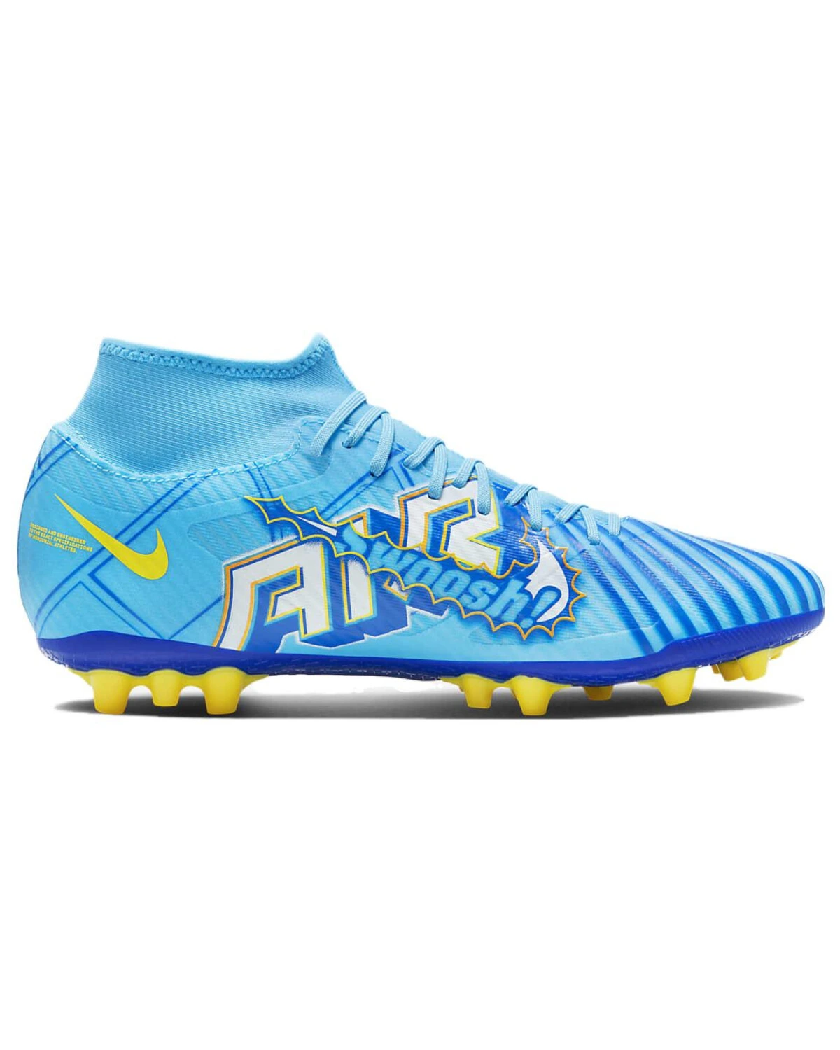 Nike Zoom Superfly 9 футбольные бутсы высокие синие с желтым картинка