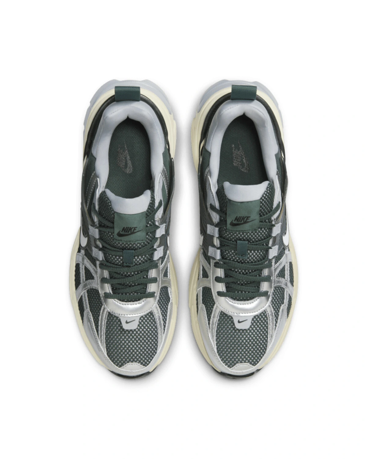 Nike V2K Run unisex кроссовки серо-зеленые из сетки с платформой картинка