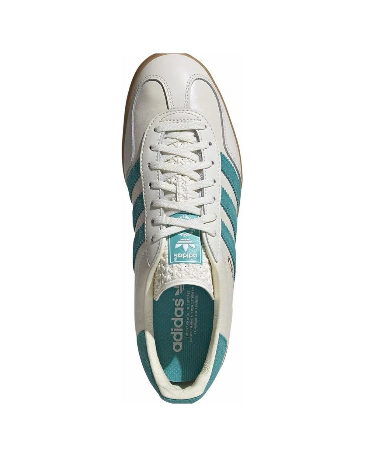 Adidas Originals GAZELLE INDOOR унисекс кроссовки белые с голубыми полосами картинка