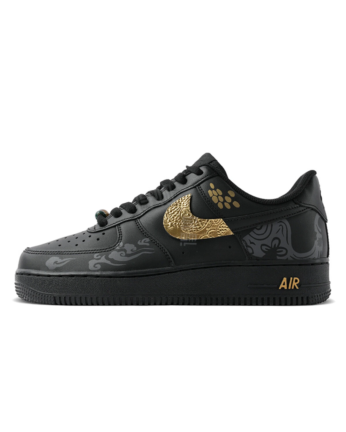 Nike Air Force 1 мужские и женские кроссовки черно-золотые картинка