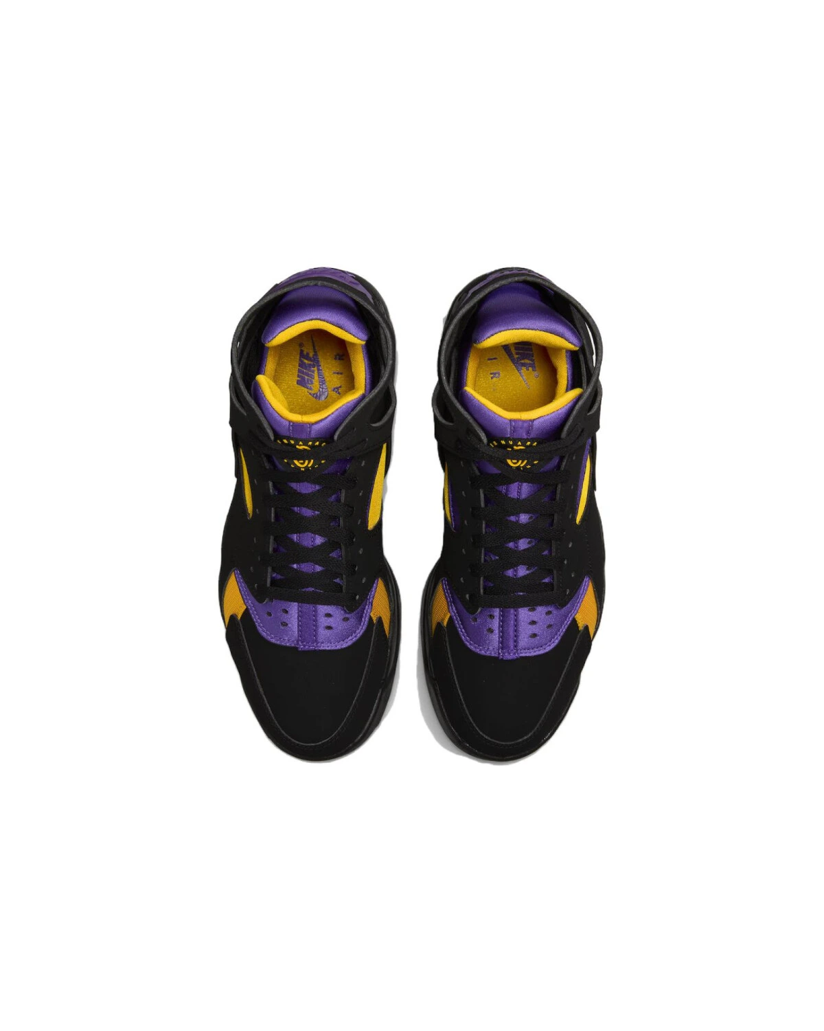 Nike Air Huarache кроссовки высокие чёрные с оранжево-фиолетовыми вставками картинка
