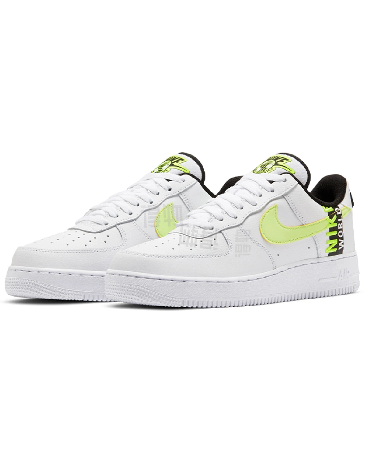 Nike Air Force 1 unisex повседневные кроссовки белые с флуоресцентно-зеленым картинка