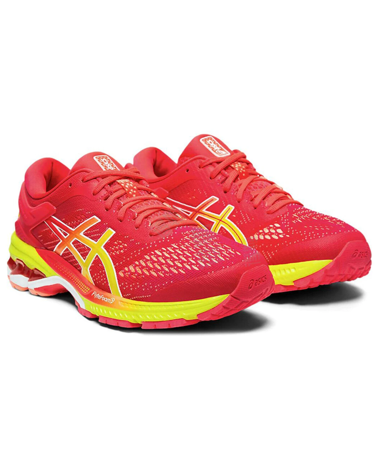 Asics Gel-Kayano 26 женские кроссовки для бега с комбинированным верхом красно-жёлтые картинка
