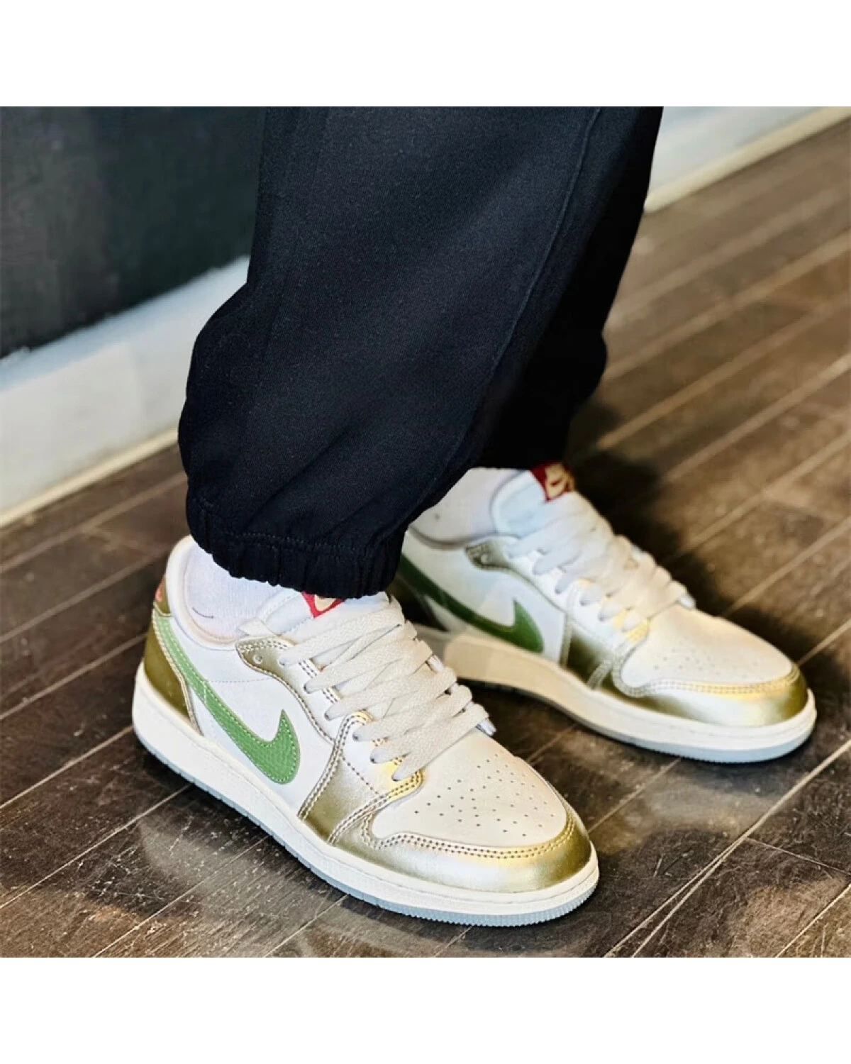 Jordan Air Jordan 1 детские кроссовки кожаные бело-зеленые картинка