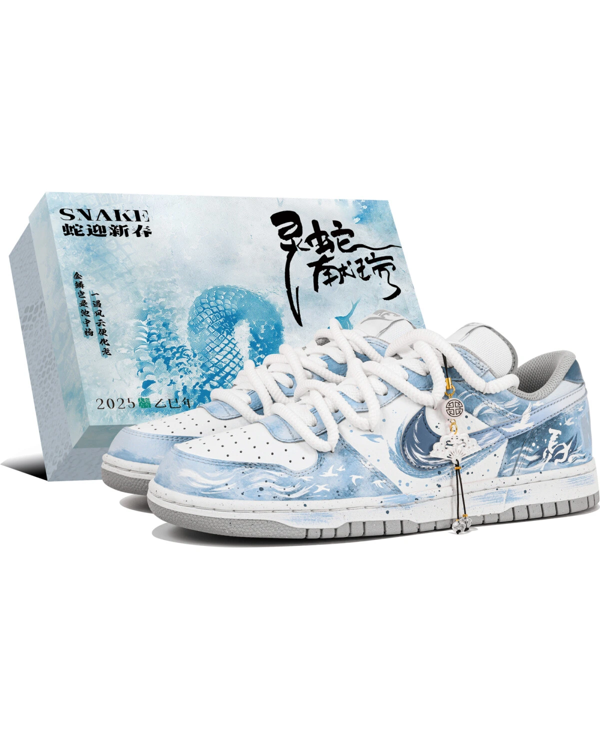 Nike Big Low мужские кеды сине-белые с ручной росписью картинка